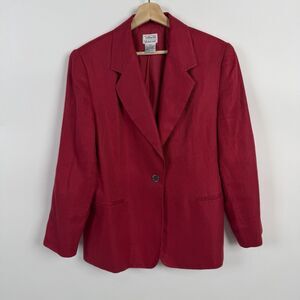 Talbots Blazer 14P Red Irish Linen One Button VTG 80s Office Career Women Jacket